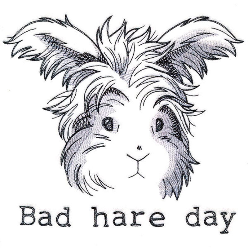 Bad Hare Day|6.85″ x 7.61″ / 173.97mm x 193.33mm|5.85″ x 6.5″ / 148.57mm x 165.11mm|4.85″ x 5.39″ / 123.13mm x 136.84mm|3.46″ x 3.85″ / 87.99mm x 97.79mm|All Sizes