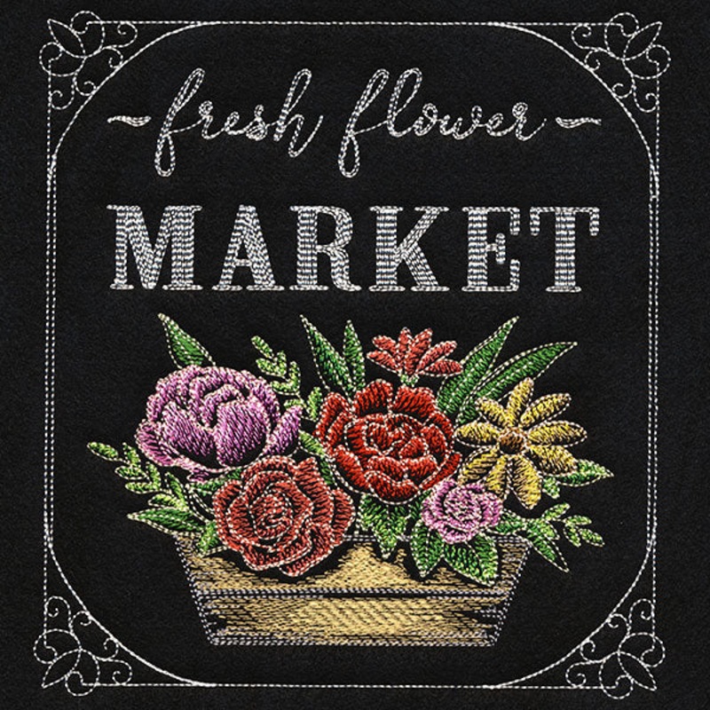 Chalkboard Flower Market Sign|7.44″ x 6.9″ / 188.98mm x 175.26mm|6.3″ x 5.85″ / 160.09mm x 148.48mm|5.23″ x 4.85″ / 132.83mm x 123.17mm|All Sizes