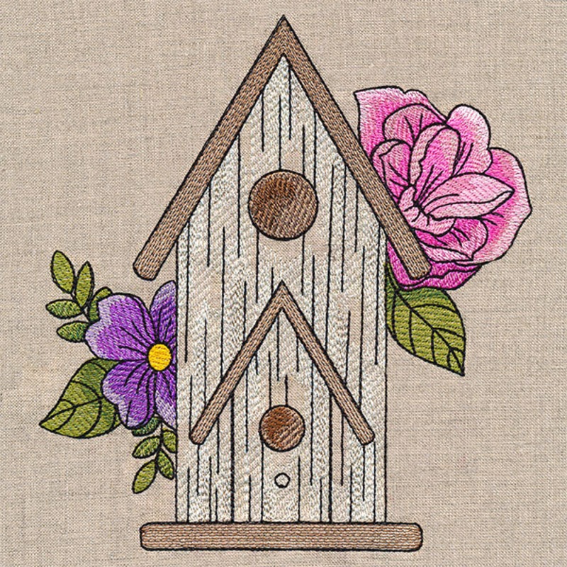 Charming Birdhouse and Blooms|7.45″ x 6.85″ / 189.2mm x 173.91mm|6.36″ x 5.85″ / 161.58mm x 148.57mm|5.27″ x 4.86″ / 133.95mm x 123.32mm|3.9″ x 3.58″ / 99.05mm x 91.02mm|All Sizes