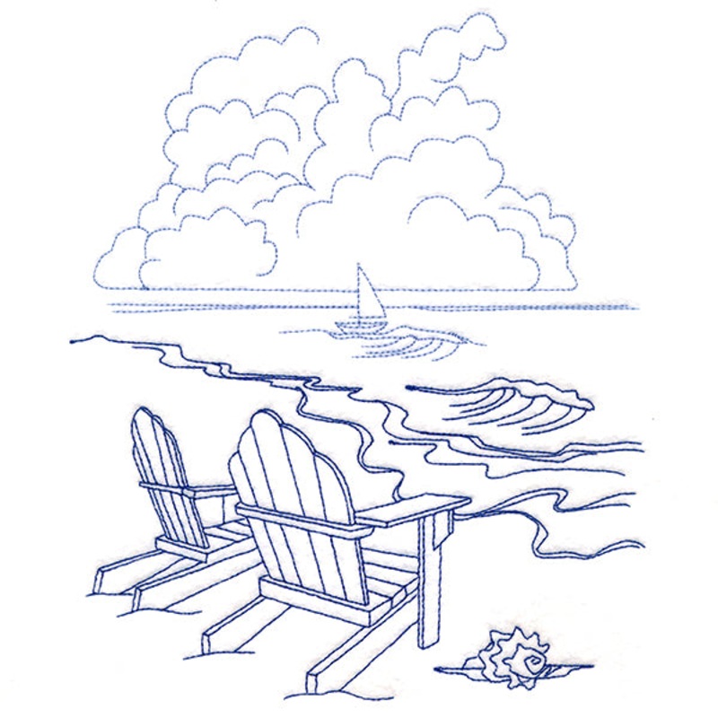 Classic Beach Scene – Adirondack Chairs (Bluework)