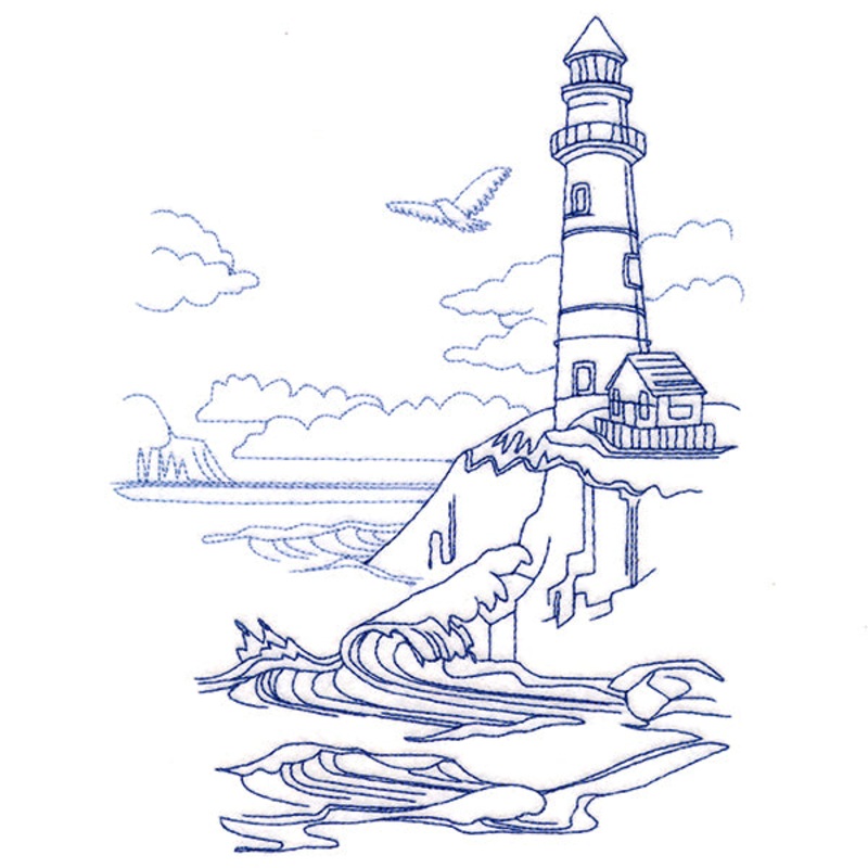 Classic Beach Scene – Lighthouse (Bluework)