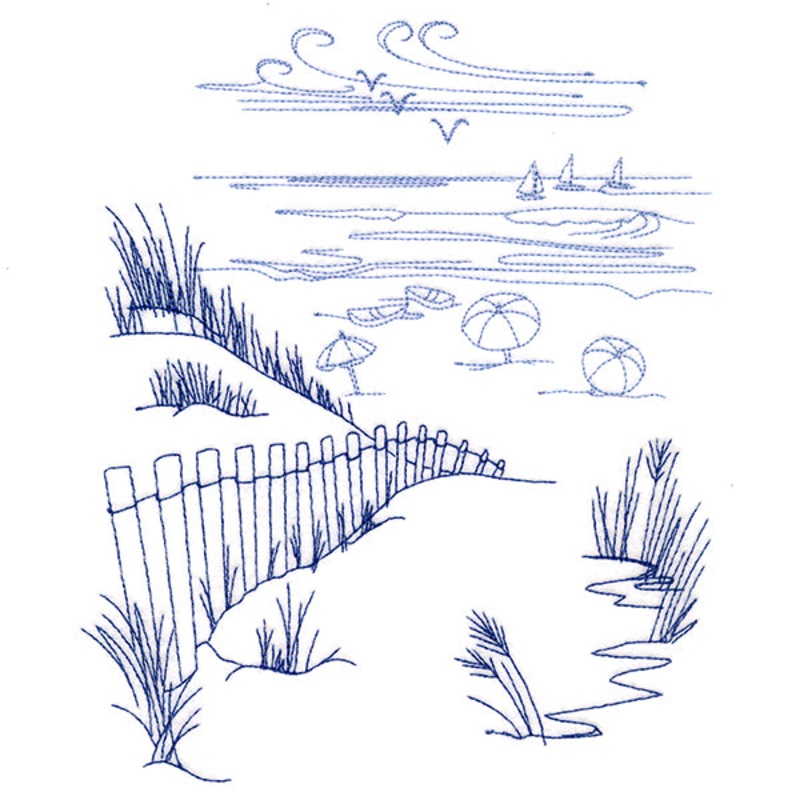 Classic Beach Scene – Ocean Views (Bluework)