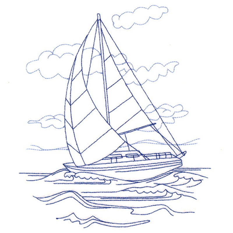Classic Beach Scene – Sailboat (Bluework)