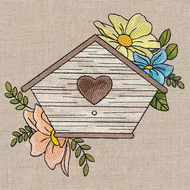 Lovely Birdhouse and Blooms|6.85″ x 7.55″ / 173.99mm x 191.82mm|5.85″ x 6.45″ / 148.59mm x 163.88mm|4.85″ x 5.35″ / 123.19mm x 135.87mm|3.54″ x 3.9″ / 89.84mm x 99.13mm|All Sizes