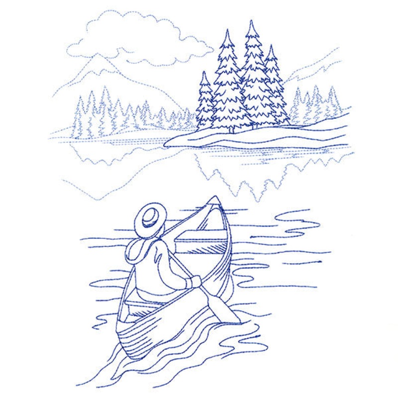 Classic Camping Scene – Boating (Bluework)