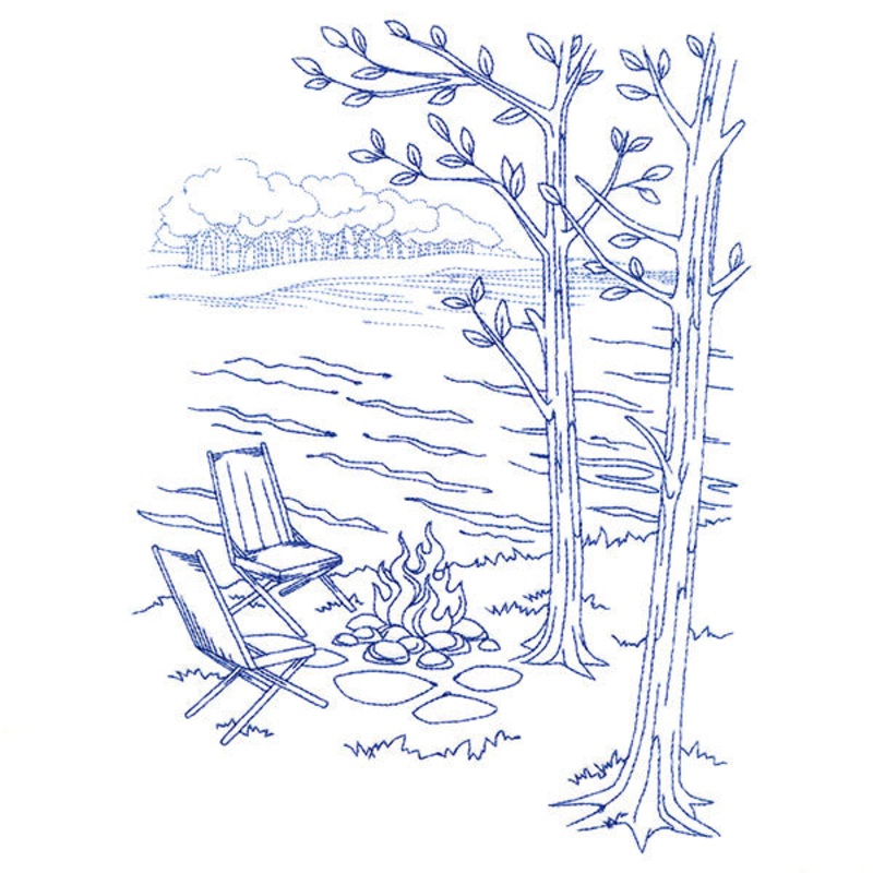 Classic Camping Scene – Bonfire (Bluework)