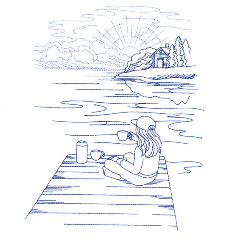 Classic Camping Scene – Dock (Bluework)