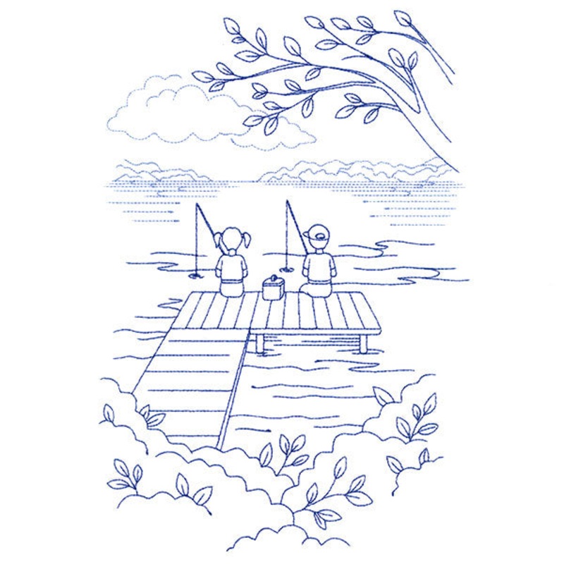 Classic Camping Scene – Fishing (Bluework)