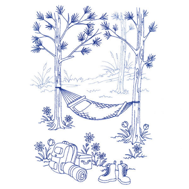 Classic Camping Scene – Hammock (Bluework)
