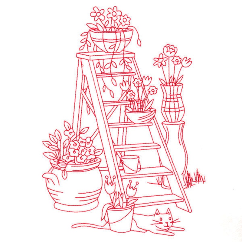 Classic Garden Scene – Ladder (Redwork)