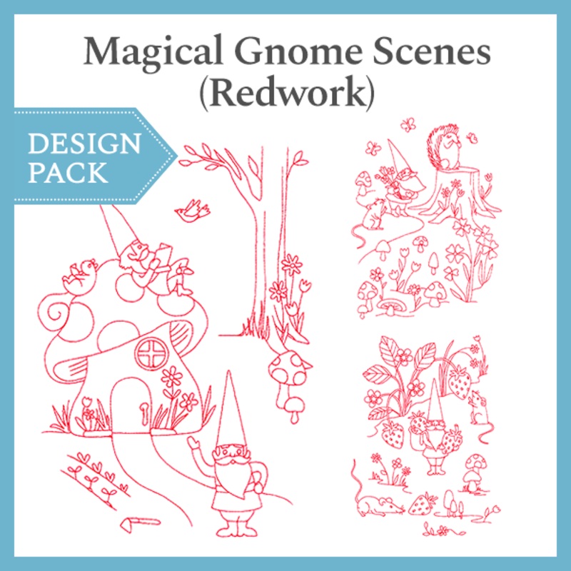 A Magical Gnome Scene (Redwork) Design Pack