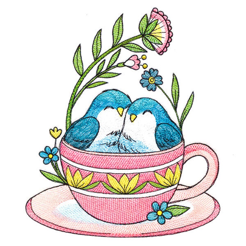 Tea Time Birdies|7.77″ x 6.64″ / 197.36mm x 168.66mm|6.85″ x 5.85″ / 174.02mm x 148.52mm|5.68″ x 4.84″ / 144.22mm x 123.05mm|All Sizes