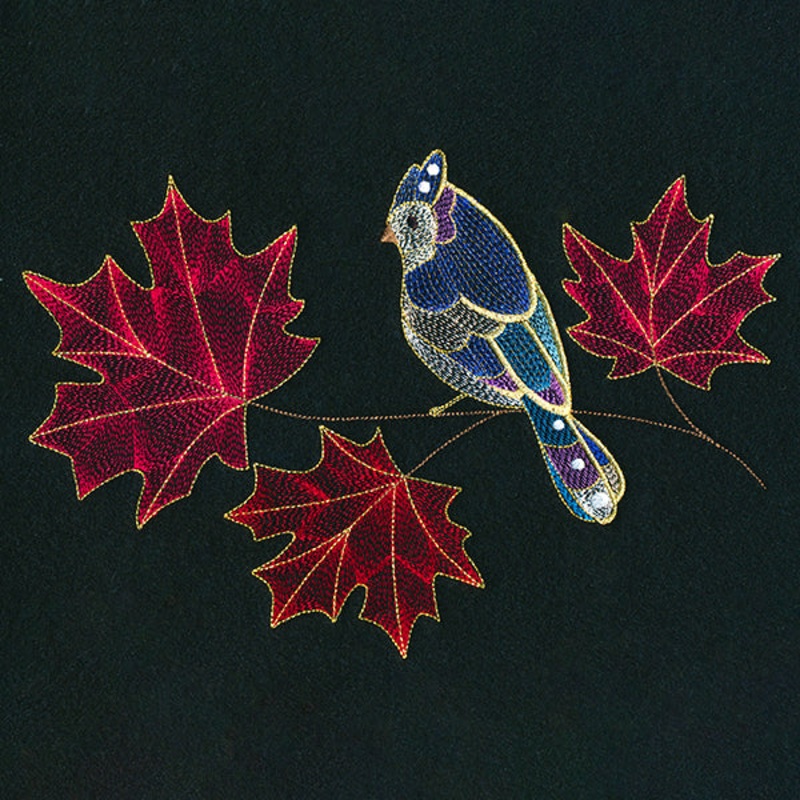 Autumn Treasures – Shimmering Bird and Maple Leaves