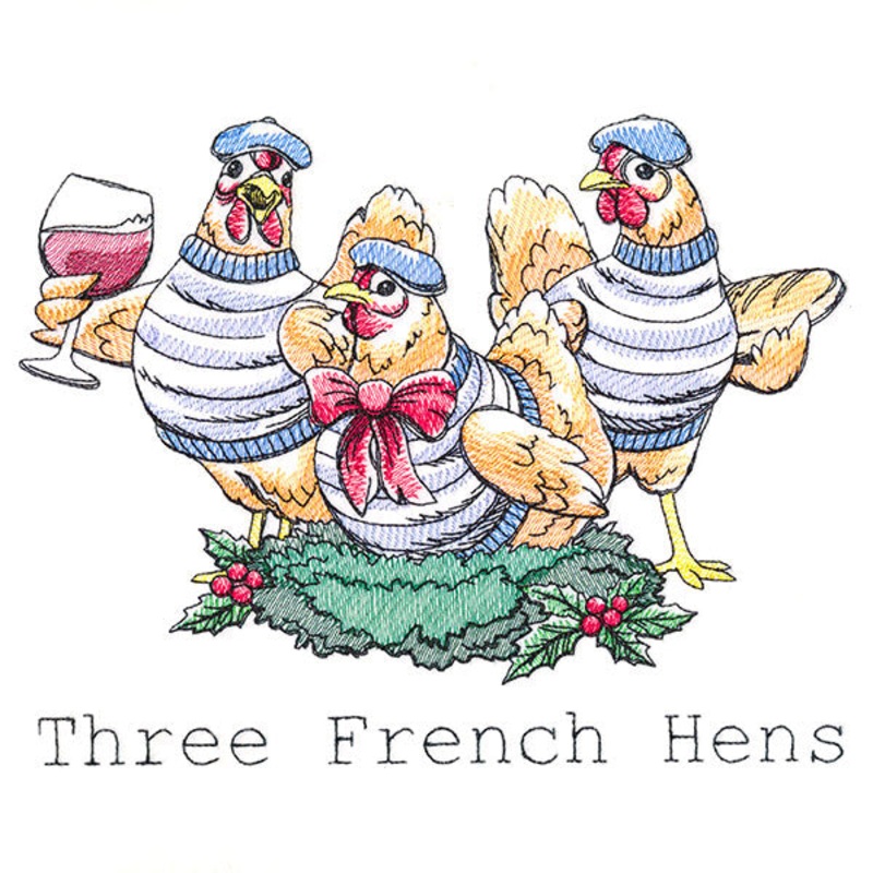 Three French Hens|6.85″ x 8.66″ / 173.93mm x 220.02mm|5.85″ x 7.4″ / 148.49mm x 187.89mm|4.85″ x 6.13″ / 123.1mm x 155.79mm|All Sizes