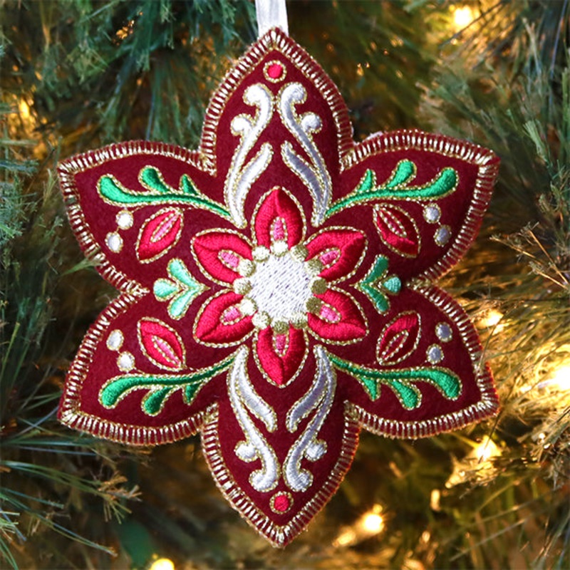 Festive Filigree Christmas Ornament – Poinsettia (In-the-Hoop)