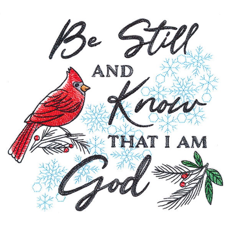 Be Still and Know Cardinal|6.85″ x 7.68″ / 173.95mm x 195.12mm|5.85″ x 6.56″ / 148.56mm x 166.65mm|4.85″ x 5.44″ / 123.16mm x 138.17mm|3.44″ x 3.85″ / 87.25mm x 97.75mm|All Sizes