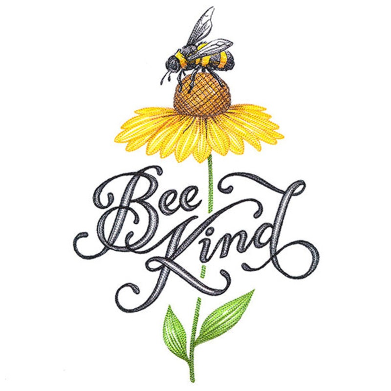 Bee Kind|10.4″ x 6.85″ / 264.16mm x 173.99mm|8.89″ x 5.85″ / 225.76mm x 148.54mm|7.8″ x 5.13″ / 198.12mm x 130.34mm|6.85″ x 4.51″ / 173.99mm x 114.47mm|All Sizes