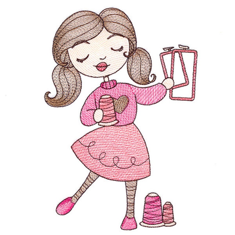 Sweet and Crafty Girl with Embroidery Hoops