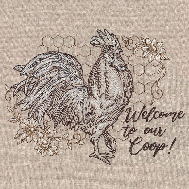Welcome to Our Coop Rooster|6.88″ x 9.06″ / 174.75mm x 230.12mm|5.85″ x 7.71″ / 148.59mm x 195.83mm|4.85″ x 6.39″ / 123.19mm x 162.31mm|All Sizes