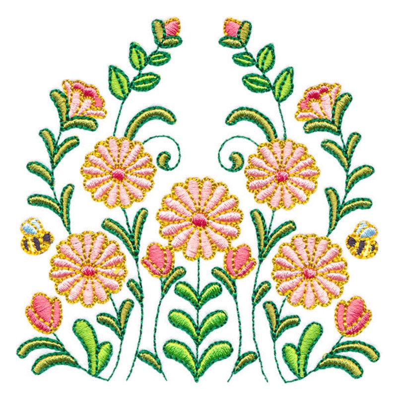 Delightful Blooms and Bees|3.89″ x 3.9″ / 98.81mm x 99.06mm|3.48″ x 3.5″ / 88.48mm x 88.89mm|All Sizes