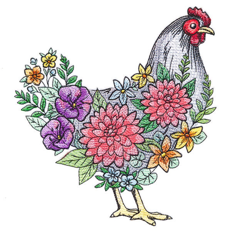 Flourishing Hen in Flowers|6.97″ x 6.51″ / 177.04mm x 165.35mm|6.28″ x 5.87″ / 159.62mm x 149.12mm|5.61″ x 5.24″ / 142.49mm x 133.14mm|4.66″ x 4.35″ / 118.3mm x 110.48mm|All Sizes