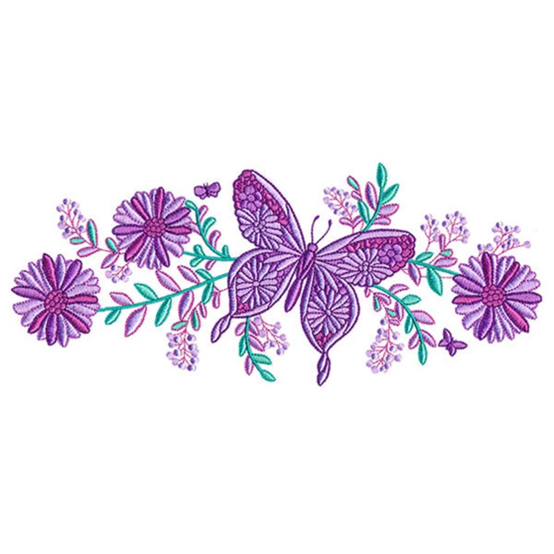 Flutter and Flowers Border|4.65″ x 11.01″ / 118.11mm x 279.65mm|3.97″ x 9.39″ / 100.8mm x 238.49mm|3.29″ x 7.78″ / 83.55mm x 197.69mm|2.92″ x 6.9″ / 74.13mm x 175.35mm|All Sizes