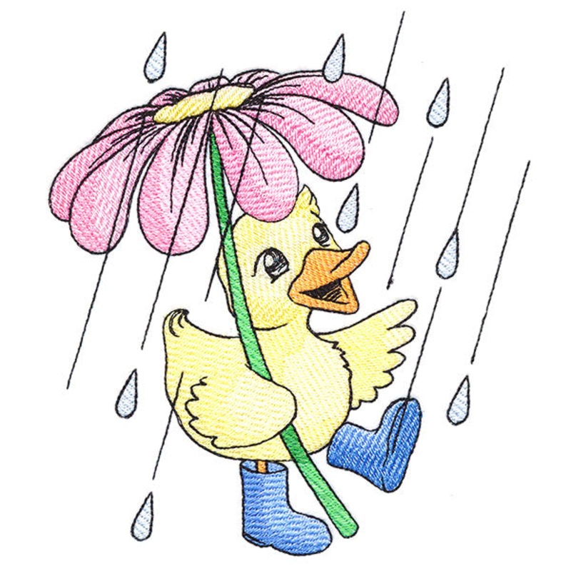 Spring Showers Duck|6.53″ x 5.85″ / 165.86mm x 148.59mm|5.41″ x 4.85″ / 137.46mm x 123.15mm|3.9″ x 3.5″ / 99.12mm x 88.79mm|All Sizes