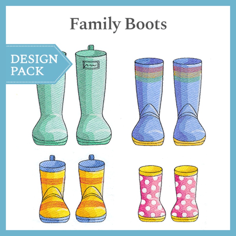 A Family Boots Design Pack|4.85″ x 3.89″ / 123.2mm x 98.8mm|3.83″ x 3.07″ / 97.2mm x 78mm|3″ x 2.41″ / 76.2mm x 61.2mm|All Sizes