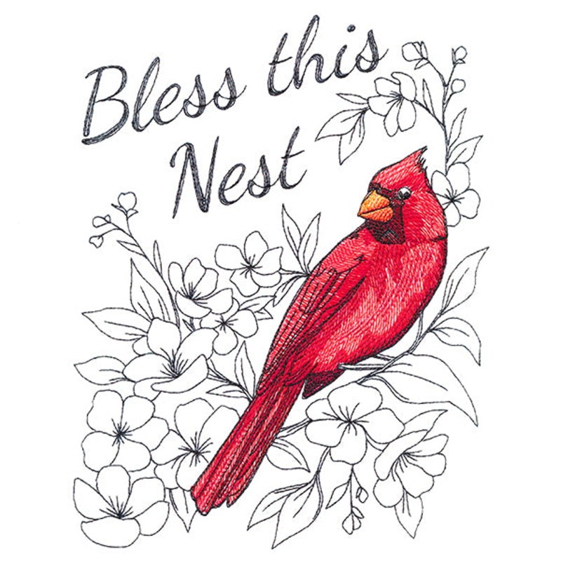 Bless This Nest Cardinal|8.75″ x 6.85″ / 222.16mm x 173.99mm|7.47″ x 5.85″ / 189.77mm x 148.59mm|6.19″ x 4.85″ / 157.31mm x 123.19mm|All Sizes