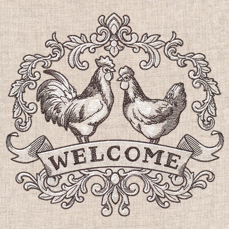 Fancy Welcome Chicken Crest|6.85″ x 7.34″ / 173.99mm x 186.44mm|5.85″ x 6.27″ / 148.56mm x 159.29mm|4.85″ x 5.2″ / 123.15mm x 132.11mm|All Sizes