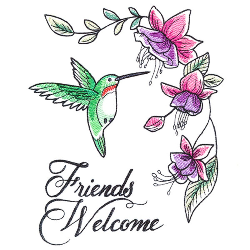 Friends Welcome Hummingbird|7.79″ x 6.44″ / 197.87mm x 163.58mm|7.01″ x 5.8″ / 178.17mm x 147.23mm|5.86″ x 4.84″ / 148.77mm x 123mm|All Sizes