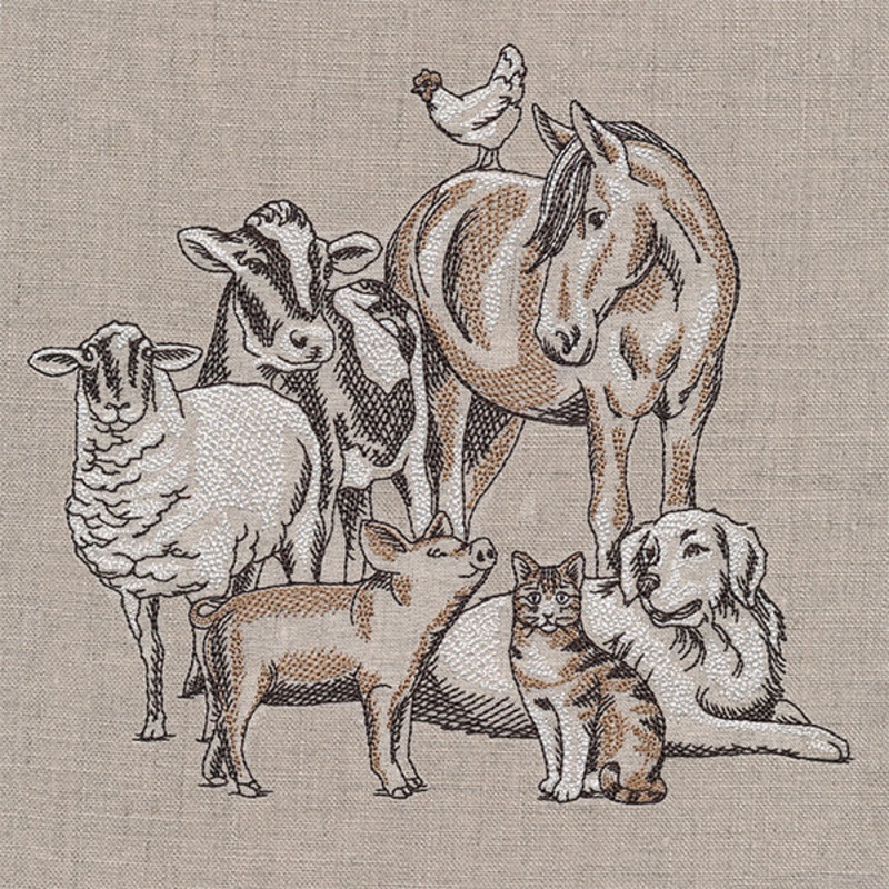 Farm Friends Animal Medley|6.88″ x 7.6″ / 174.67mm x 192.93mm|5.85″ x 6.46″ / 148.48mm x 164.05mm|4.85″ x 5.35″ / 123.13mm x 135.99mm|All Sizes