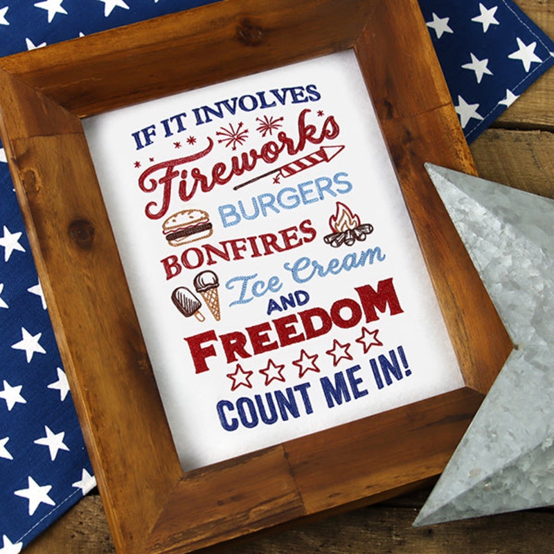 Fireworks & Freedom Sign|10.41″ x 6.85″ / 264.35mm x 173.97mm|8.89″ x 5.85″ / 225.76mm x 148.57mm|7.8″ x 5.13″ / 198.12mm x 130.38mm|6.85″ x 4.51″ / 174.06mm x 114.56mm|All Sizes