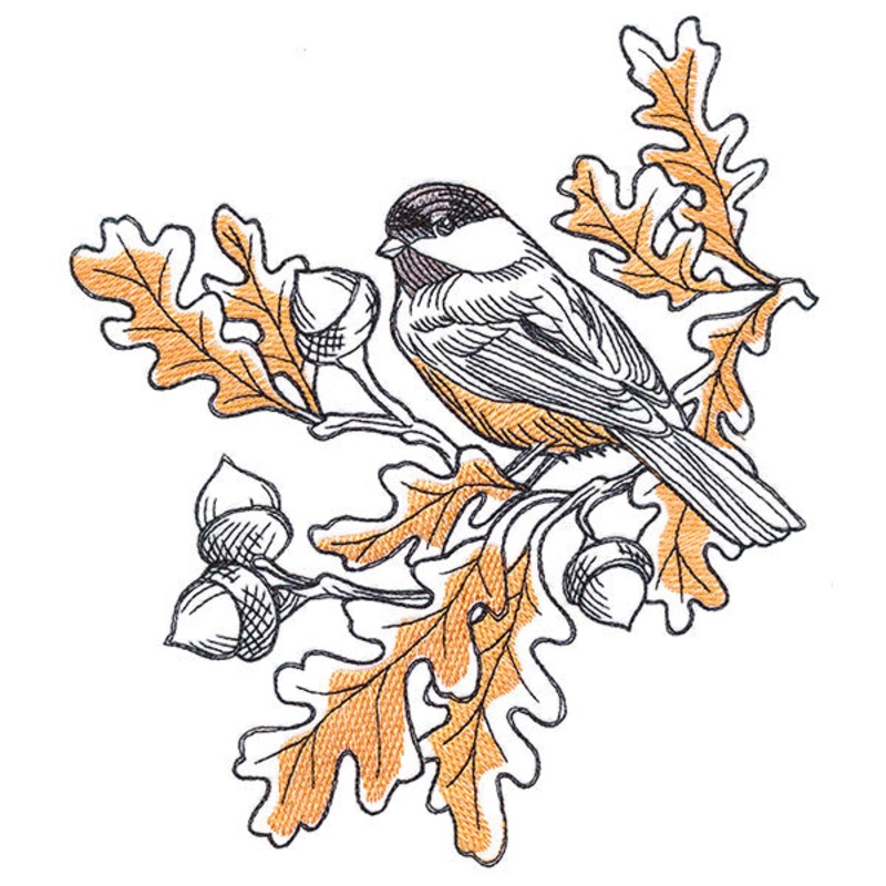 Autumn Leaves Chickadee|7.72″ x 6.85″ / 196.16mm x 173.93mm|6.6″ x 5.85″ / 167.52mm x 148.57mm|5.47″ x 4.85″ / 138.87mm x 123.14mm|All Sizes