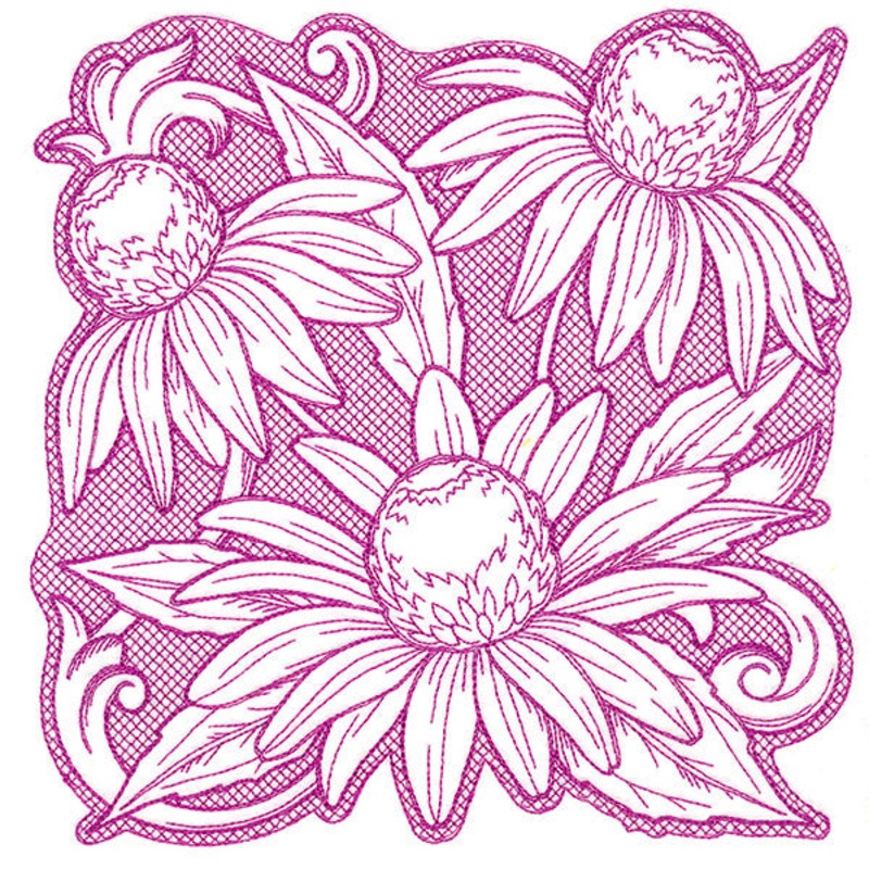 Coneflowers in Autumn Square (Trapunto)