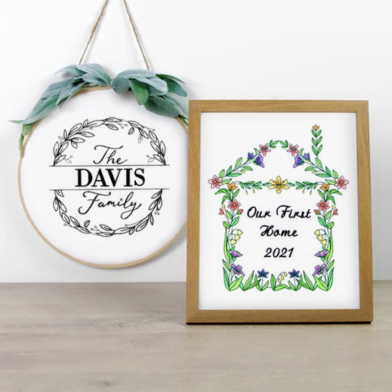The Family Wreath|7.78″ x 7.8″ / 197.58mm x 198.04mm|6.88″ x 6.9″ / 174.72mm x 175.13mm|5.85″ x 5.86″ / 148.55mm x 148.91mm|4.85″ x 4.86″ / 123.13mm x 123.45mm|3.84″ x 3.85″ / 97.54mm x 97.79mm|All Sizes