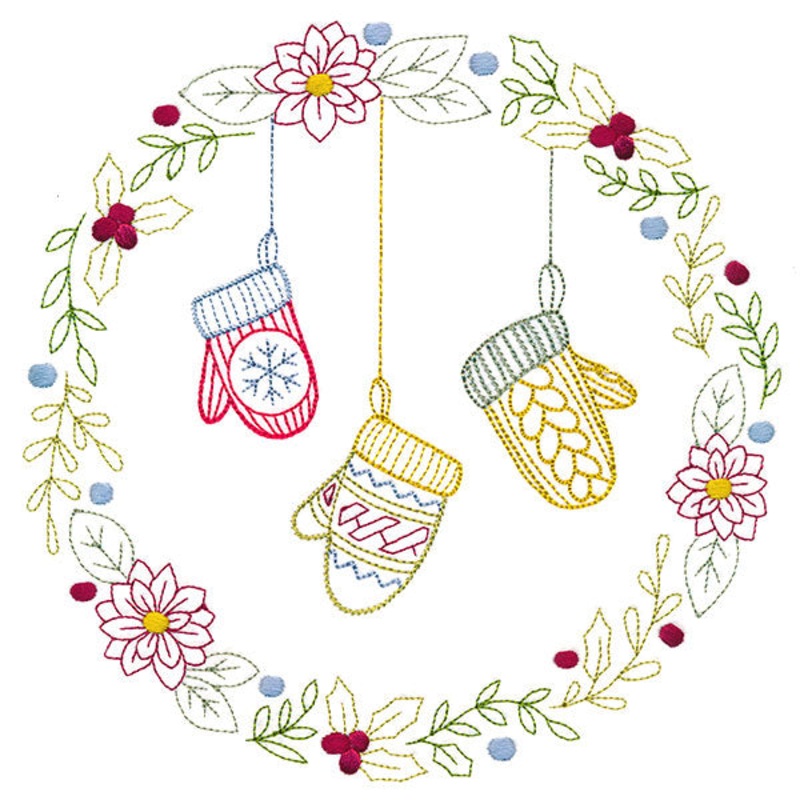 Christmas Botanicals Wreath with Mittens