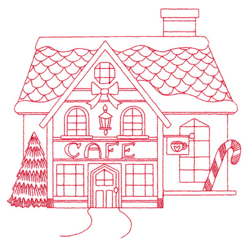 Christmas Village Scenes – Cafe (Redwork)