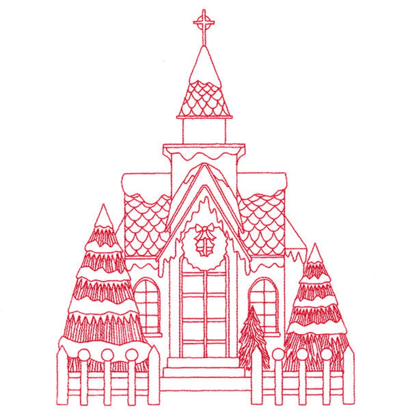 Christmas Village Scenes – Church (Redwork)