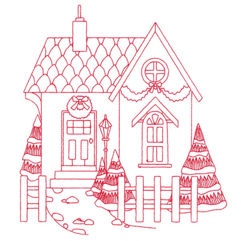 Christmas Village Scenes – Cozy Home (Redwork)