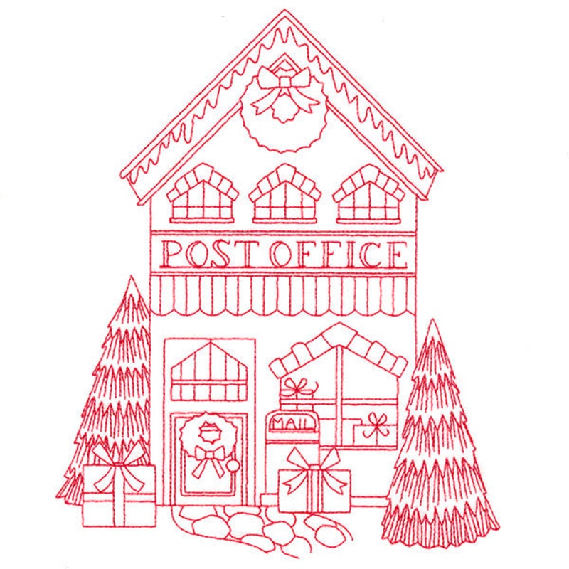 Christmas Village Scenes – Post Office (Redwork)