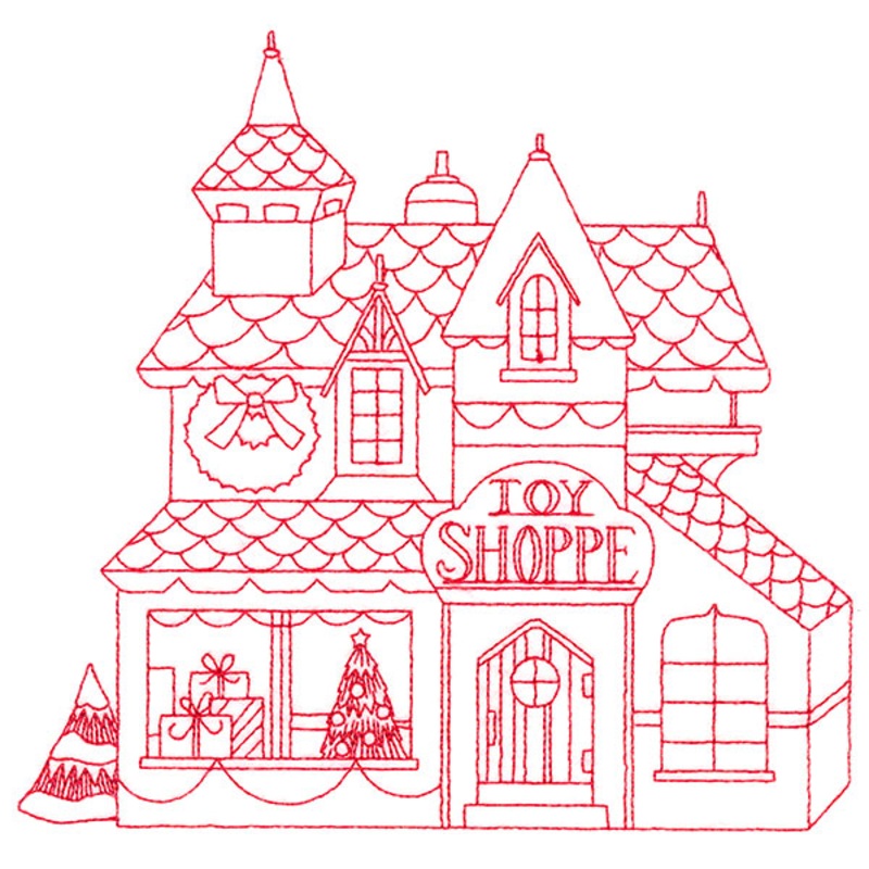 Christmas Village Scenes – Toy Shoppe (Redwork)