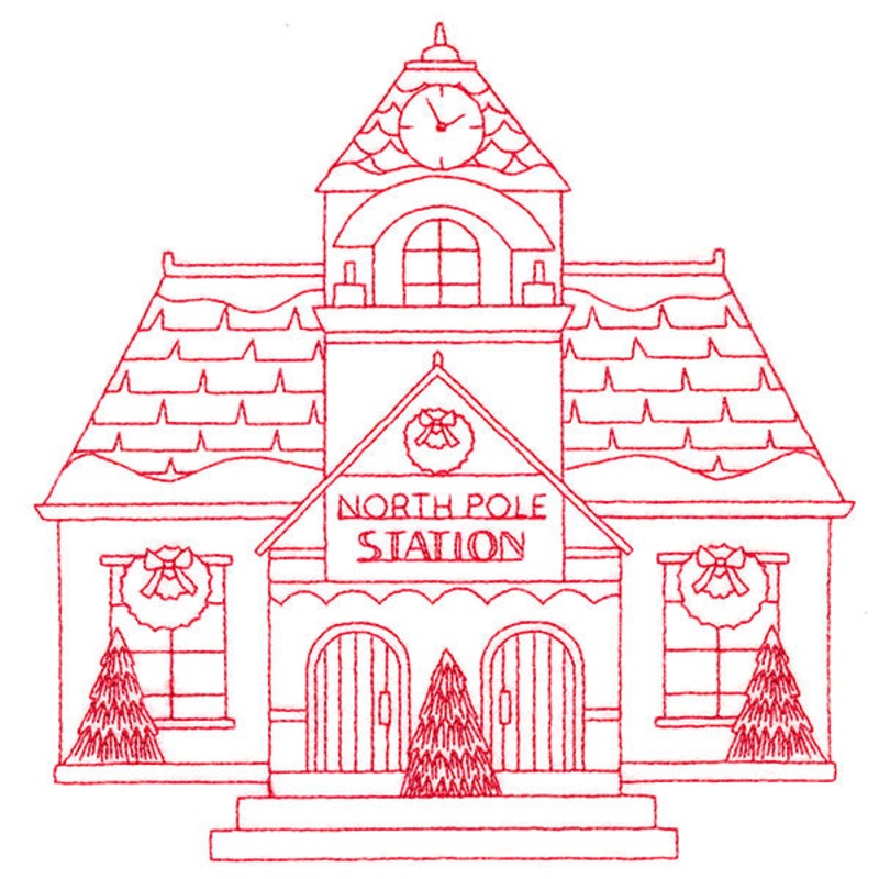 Christmas Village Scenes – Train Station (Redwork)