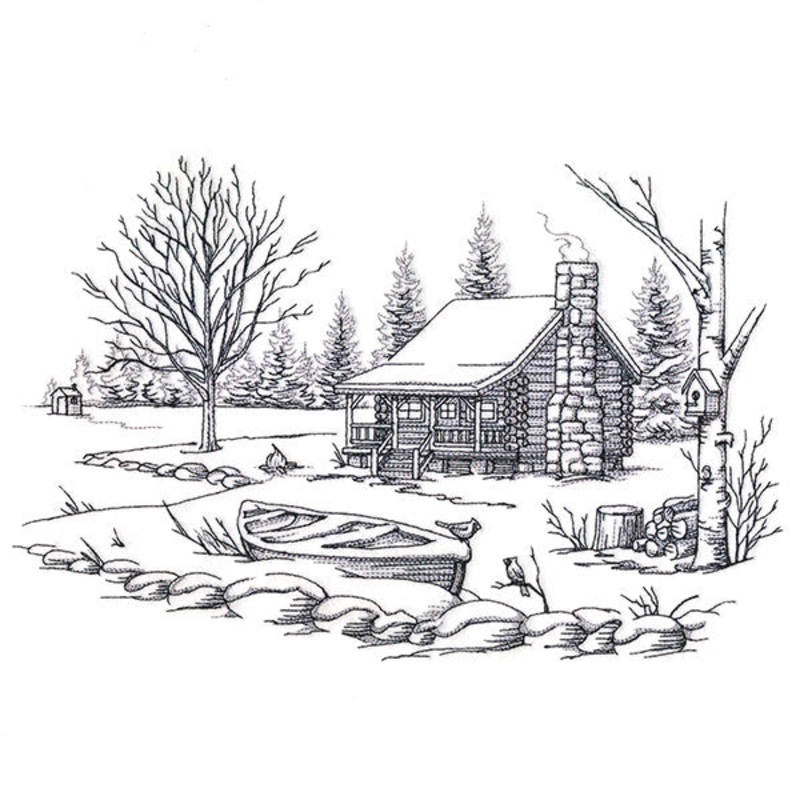 Log Cabin Scene|6.85″ x 10.4″ / 173.99mm x 264.11mm|5.85″ x 8.88″ / 148.59mm x 225.55mm|5.14″ x 7.8″ / 130.52mm x 198.12mm|4.51″ x 6.85″ / 114.62mm x 173.99mm|All Sizes