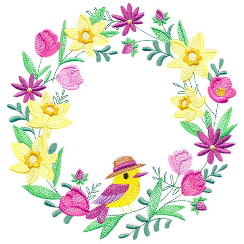 Spring Birdie in Botanicals|7.8″ x 7.7″ / 198.09mm x 195.69mm|6.95″ x 6.86″ / 176.41mm x 174.28mm|5.94″ x 5.87″ / 150.78mm x 148.99mm|4.93″ x 4.87″ / 125.14mm x 123.7mm|3.9″ x 3.86″ / 99.01mm x 97.95mm|All Sizes