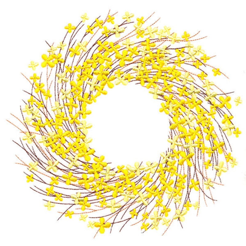 Vibrant Forsythia Wreath|7.51″ x 7.77″ / 190.65mm x 197.36mm|6.64″ x 6.87″ / 168.66mm x 174.6mm|5.68″ x 5.88″ / 144.21mm x 149.29mm|4.72″ x 4.88″ / 119.77mm x 124mm|All Sizes