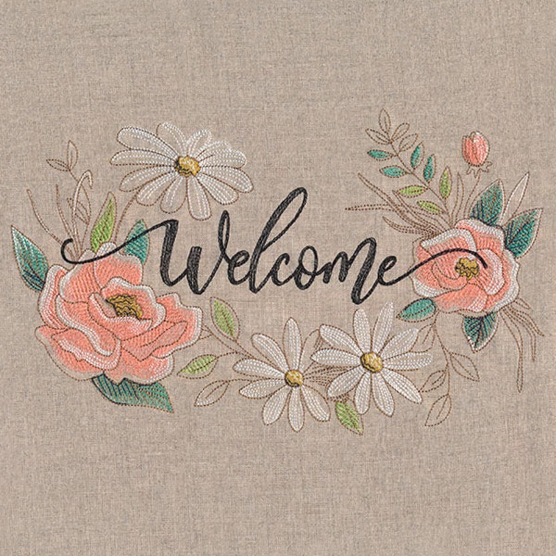 Welcome with Florals|6.85″ x 11.2″ / 173.99mm x 284.56mm|5.75″ x 9.4″ / 145.99mm x 238.76mm|4.77″ x 7.8″ / 121.14mm x 198.12mm|4.19″ x 6.85″ / 106.38mm x 173.99mm|All Sizes