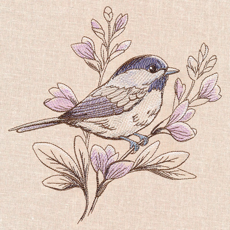 Birds and Blooms – Chickadee|6.98″ x 6.85″ / 177.23mm x 173.97mm|5.96″ x 5.85″ / 151.36mm x 148.58mm|4.93″ x 4.84″ / 125.22mm x 122.92mm|All Sizes