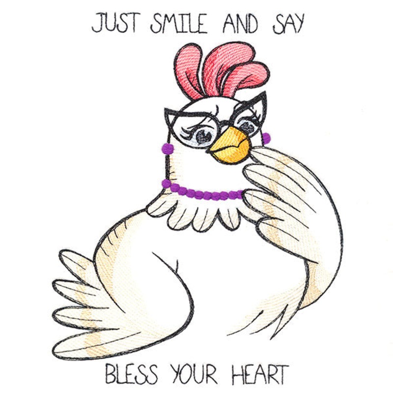 Bless Your Heart Chicken|8.69″ x 6.85″ / 220.8mm x 173.95mm|7.42″ x 5.85″ / 188.58mm x 148.55mm|6.16″ x 4.85″ / 156.34mm x 123.13mm|All Sizes