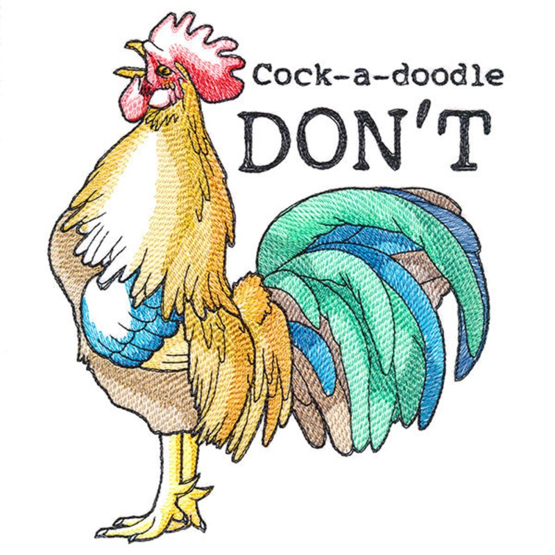 Cock-a-doodle Don’t|7.78″ x 6.66″ / 197.59mm x 169.16mm|6.83″ x 5.85″ / 173.47mm x 148.52mm|5.66″ x 4.83″ / 143.85mm x 122.77mm|All Sizes